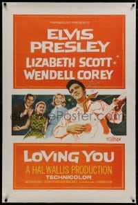 8m380 LOVING YOU linen 1sh 1957 Elvis Presley, Lizabeth Scott, Wendell Corey & Dolores Hart!