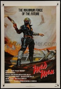 8m382 MAD MAX linen 1sh R1983 art of wasteland cop Mel Gibson, George Miller Australian classic!