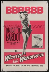 8m383 MADEMOISELLE STRIPTEASE linen 1sh R1966 sexy Brigitte Bardot is Wicked and Wonderful, rare!