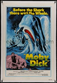 8m392 MOBY DICK linen 1sh R1976 John Huston, Peck, before Jaws there was the whale, great art!