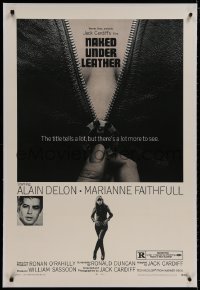 8m403 NAKED UNDER LEATHER linen 1sh 1970 Alain Delon, super c/u of sexy Marianne Faithfull unzipping!