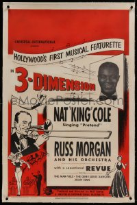 8m404 NAT KING COLE/RUSS MORGAN & HIS ORCHESTRA linen 1sh 1953 Hollywood's musical featurette in 3-D!