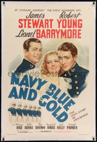 8m405 NAVY BLUE & GOLD linen 1sh R1941 Florence Rice between cadets James Stewart & Robert Young!