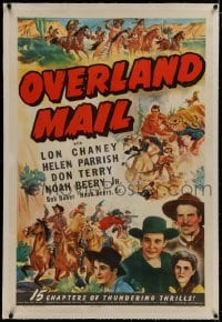 8m414 OVERLAND MAIL linen 1sh 1942 Lon Chaney Jr. serial in 15 chapters of thundering thrills, rare!