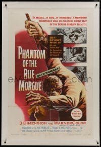 8m417 PHANTOM OF THE RUE MORGUE linen 3D 1sh 1954 3-D, art of the mammoth monstrous man & sexy girl!
