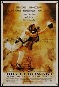 8m210 BIG LEBOWSKI linen 27x40 REPRO poster 1998 Coen Bros, Jeff Bridges bowling w/Julianne Moore!