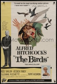 8m211 BIRDS linen 27x40 REPRO poster 1963 Alfred Hitchcock, Tippi Hedren, classic attack art!
