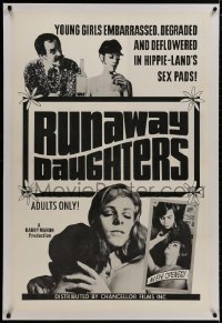 8m438 RUNAWAY DAUGHTERS linen 1sh 1968 Barry Mahon, young girls deflowered in hippie sex pads!