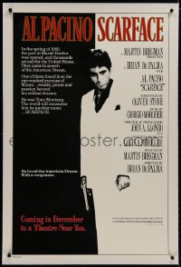 8m439 SCARFACE linen advance 1sh 1983 Al Pacino, De Palma, Oliver Stone, rare December version!