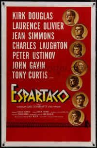 8m454 SPARTACUS linen Spanish/US 1sh 1960 Stanley Kubrick, Reynold Brown coin art + Saul Bass art!