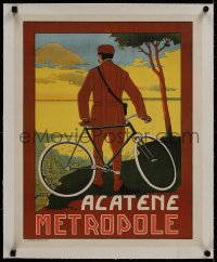 8m153 ACATENE METROPOLE linen 18x22 French advertising poster 1910s A. Butteri art of man & bike!