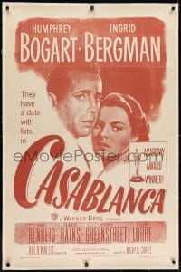 8m218 CASABLANCA linen 27x41 film festival poster 1970s Bogart & Bergman from 1949 re-release 1SH!