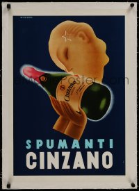 8m157 CINZANO linen 17x25 Italian advertising poster 1955 Nico Edel art of woman kissing bottle!