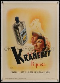 8m161 KRANEBET linen 28x40 Italian advertising poster 1946 art of happy man & woman with liquor!