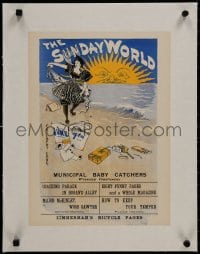 8m182 NEW YORK WORLD linen 12x17 special poster 1896 June 7th, Edge art of woman on the beach!