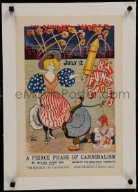 8m186 NEW YORK WORLD linen 12x18 special poster 1896 July 12th, Edge art of woman & fireworks!