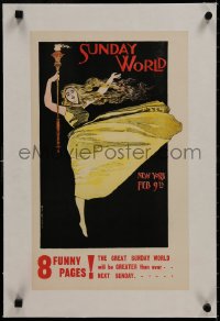 8m181 NEW YORK WORLD linen 11x18 special poster 1896 February 9th, Outcault art of woman with torch!