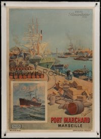 8m189 PORT MARCHAND linen 29x41 French special poster 1905 Frederic Hugo d'Alesi art of sea port!