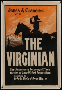 8m144 VIRGINIAN linen 28x42 stage poster 1913 cowboy silhouette art, Owen Wister's famous novel!
