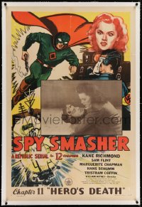 8m457 SPY SMASHER linen chapter 11 1sh 1942 art & photo of the Whiz Comics super hero in costume!