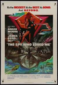 8m458 SPY WHO LOVED ME linen 1sh 1977 great art of Roger Moore as James Bond by Bob Peak!