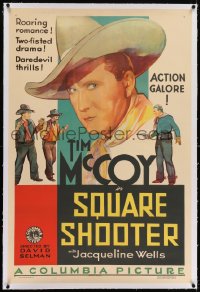 8m459 SQUARE SHOOTER linen 1sh 1935 cool art of Tim McCoy, roaring romance, two-fisted drama, rare!