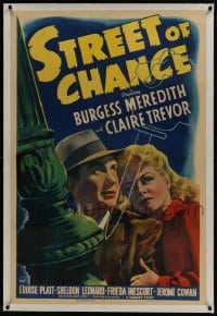 8m464 STREET OF CHANCE linen 1sh 1942 Burgess Meredith, Claire Trevor, Cornell Woolrich film noir!