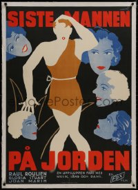 8m014 IT'S GREAT TO BE ALIVE linen Swedish 1933 Rumert art of gals lusting for last fertile man, rare!