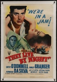 8m471 THEY LIVE BY NIGHT linen 1sh 1948 Nicholas Ray noir classic, Farley Granger, Cathy O'Donnell