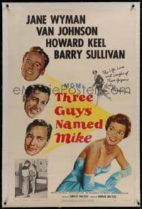 8m472 THREE GUYS NAMED MIKE linen 1sh 1951 the life, loves & laughs of gorgeous airline hostesses!