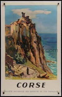 8m119 FRENCH NATIONAL RAILROADS linen 25x39 French travel poster 1955 Arthur Fages art of Corsica!