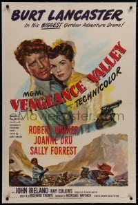 8m480 VENGEANCE VALLEY linen 1sh 1951 art of Burt Lancaster holding Joanne Dru & pointing gun!