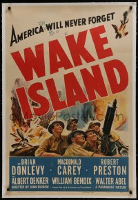 8m484 WAKE ISLAND linen 1sh 1942 Brian Donlevy, Macdonald Carey, Bendix, America will never forget!