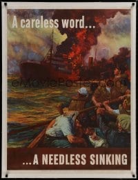 8m134 CARELESS WORD A NEEDLESS SINKING linen 29x37 WWII war poster 1942 art by Anton Otto Fischer!