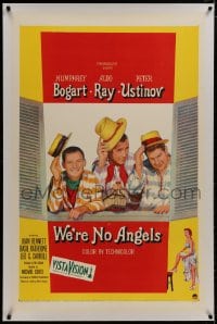 8m487 WE'RE NO ANGELS linen 1sh 1955 art of Humphrey Bogart, Aldo Ray & Peter Ustinov tipping hats!