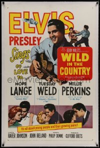 8m490 WILD IN THE COUNTRY linen 1sh 1961 Elvis Presley sings of love to Tuesday Weld, rock & roll!