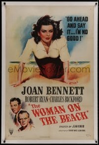8m493 WOMAN ON THE BEACH linen 1sh 1946 go ahead and say it, sexy Joan Bennett is no good!
