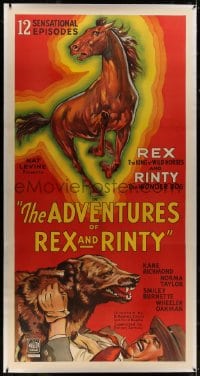 8p022 ADVENTURES OF REX & RINTY linen 3sh 1935 serial about horse & German Shepherd dog, cool art!