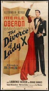 8p024 DIVORCE OF LADY X linen 3sh 1938 Gilbert Bundy art of Merle Oberon & Laurence Olivier, rare!