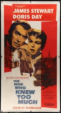 8p030 MAN WHO KNEW TOO MUCH linen 3sh 1956 James Stewart & Doris Day, directed by Alfred Hitchcock!