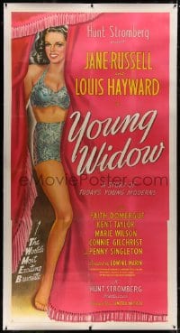 8p037 YOUNG WIDOW linen 3sh 1946 full-length art of world's most exciting sexy brunette Jane Russell!
