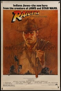 8p010 RAIDERS OF THE LOST ARK 40x60 1981 Richard Amsel art of Harrison Ford, Steven Spielberg!