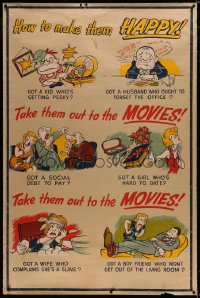 8p016 TAKE THEM OUT TO THE MOVIES 40x60 1950s take your kids, husband, or wife out to the movies!