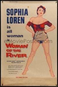 8p009 WOMAN OF THE RIVER 40x60 1956 full-length art of sexy Sophia Loren, who is all woman, rare!