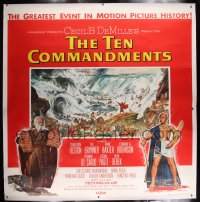 8p021 TEN COMMANDMENTS linen 6sh 1956 Cecil B. DeMille classic, art of Charlton Heston & Yul Brynner
