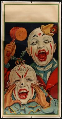 8p039 UNKNOWN CIRCUS POSTER linen 41x80 circus poster 1932 great art of clowns with giant mosquito!