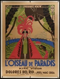 8p084 BIRD OF PARADISE linen French 1p 1932 cool Bernard Lancy art of Dolores Del Rio, very rare!