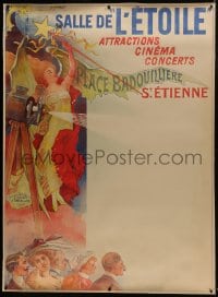 8p093 SALLE DE L'ETOILE linen French 1p 1902 Coulet art of audience, girl & early movie projector!