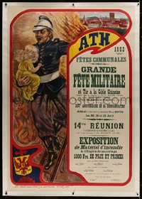 8p048 ATH FETES COMMUNALES 1903 linen 45x65 Belgian special poster 1903 Roup art of firefighter!
