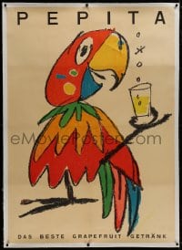 8p054 PEPITA linen 36x50 Swiss advertising poster 1951 Herbert Leupin art of parrot with soda!